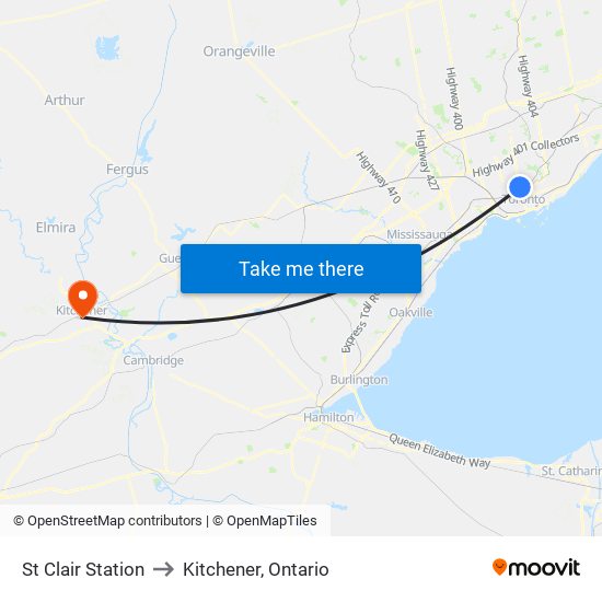 St Clair Station to Kitchener, Ontario map