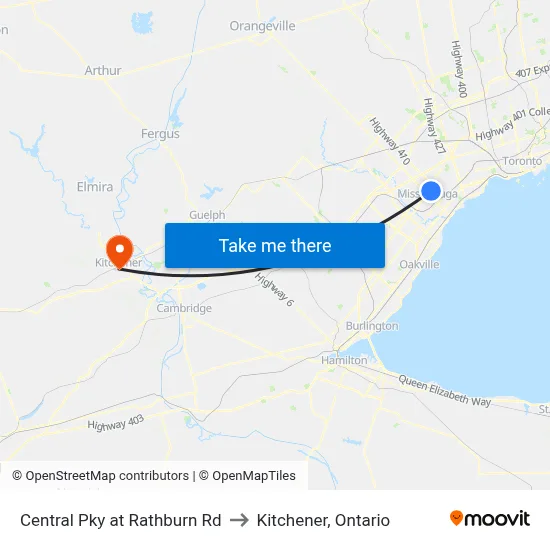 Central Pky at Rathburn Rd to Kitchener, Ontario map