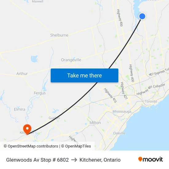 Glenwoods Av Stop # 6802 to Kitchener, Ontario map