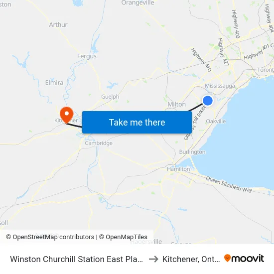 Winston Churchill Station East Platform 6 to Kitchener, Ontario map