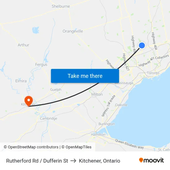 Rutherford Rd / Dufferin St to Kitchener, Ontario map