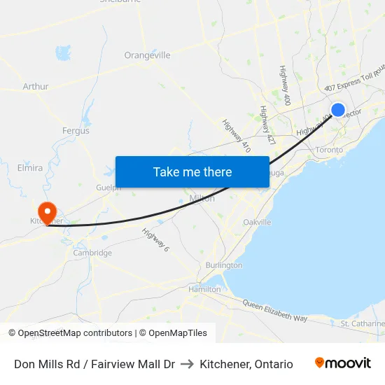 Don Mills Rd / Fairview Mall Dr to Kitchener, Ontario map