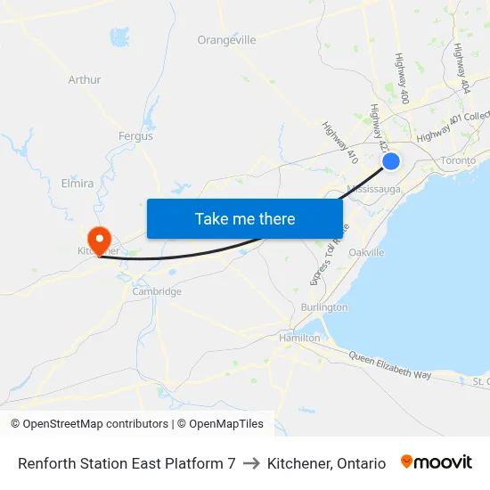 Renforth Station East Platform 7 to Kitchener, Ontario map