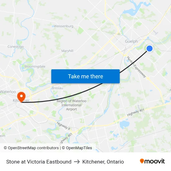Stone at Victoria Eastbound to Kitchener, Ontario map