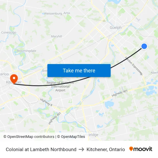 Colonial at Lambeth Northbound to Kitchener, Ontario map