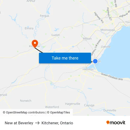 New at Beverley to Kitchener, Ontario map