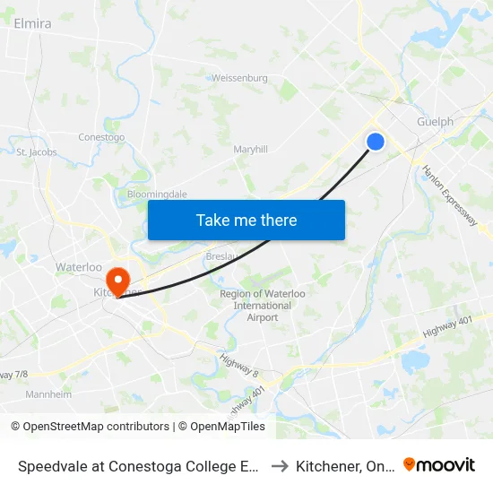 Speedvale at Conestoga College Eastbound to Kitchener, Ontario map