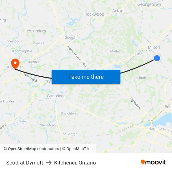 Scott at Dymott to Kitchener, Ontario map