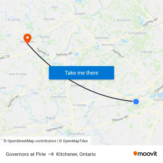 Governors at Pirie to Kitchener, Ontario map
