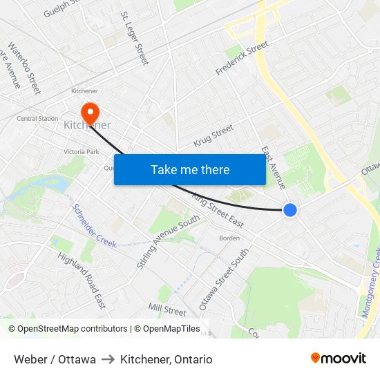 Weber / Ottawa to Kitchener, Ontario map