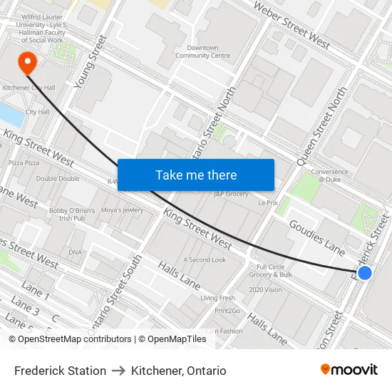 Frederick Station to Kitchener, Ontario map