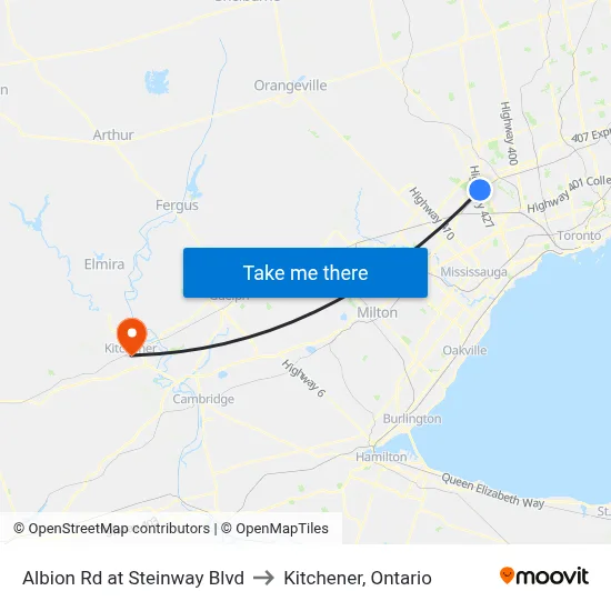 Albion Rd at Steinway Blvd to Kitchener, Ontario map