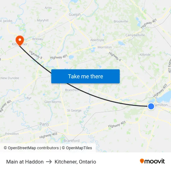 Main at Haddon to Kitchener, Ontario map