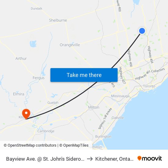 Bayview Ave. @ St. John's Sideroad to Kitchener, Ontario map