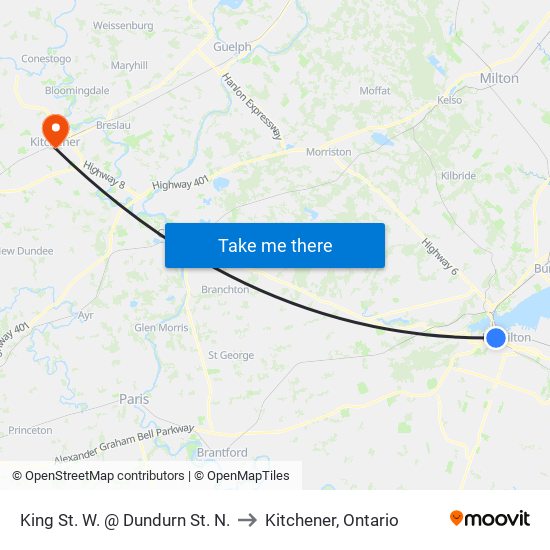 King St. W. @ Dundurn St. N. to Kitchener, Ontario map