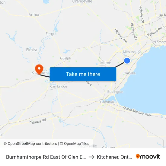 Burnhamthorpe Rd East Of Glen Erin Dr to Kitchener, Ontario map