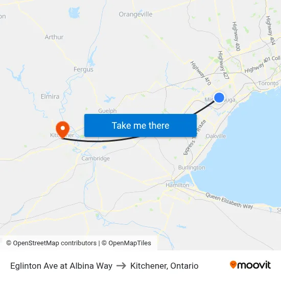 Eglinton Ave at Albina Way to Kitchener, Ontario map