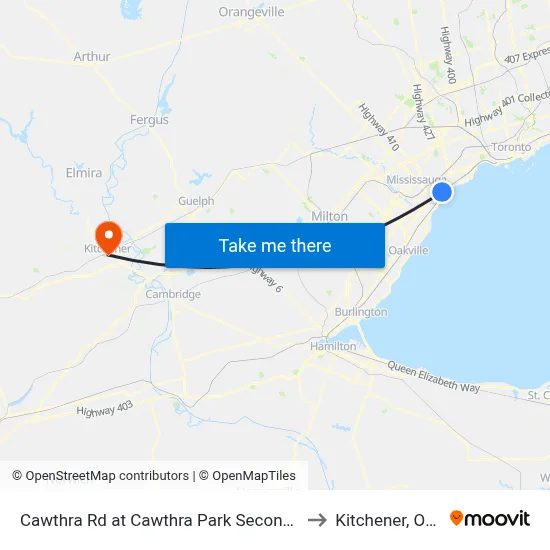Cawthra Rd at Cawthra Park Secondary School to Kitchener, Ontario map