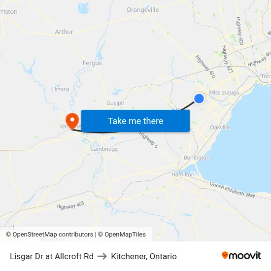 Lisgar Dr at Allcroft Rd to Kitchener, Ontario map