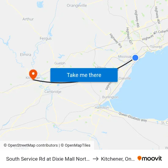 South Service Rd at Dixie Mall North Access to Kitchener, Ontario map