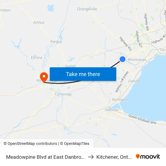 Meadowpine Blvd at East Danbro Cres to Kitchener, Ontario map