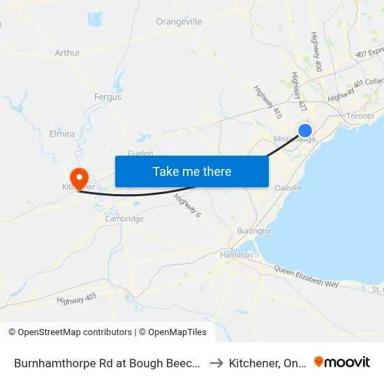 Burnhamthorpe Rd at Bough Beeches Blvd to Kitchener, Ontario map