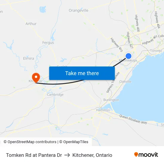 Tomken Rd at Pantera Dr to Kitchener, Ontario map