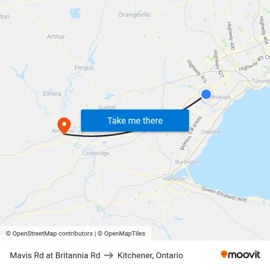 Mavis Rd at Britannia Rd to Kitchener, Ontario map