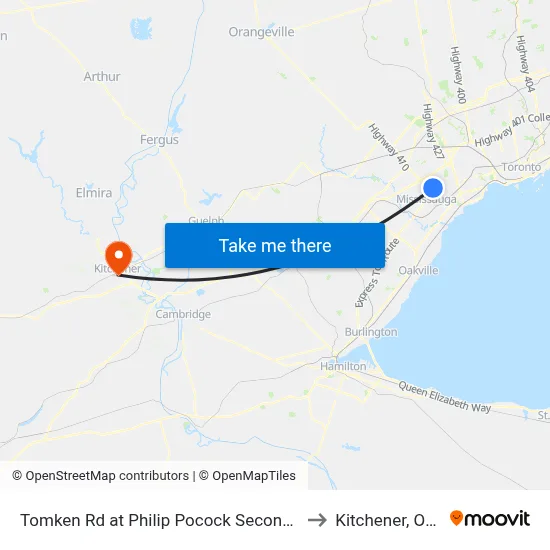Tomken Rd at Philip Pocock Secondary School to Kitchener, Ontario map