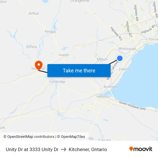 Unity Dr at 3333 Unity Dr to Kitchener, Ontario map