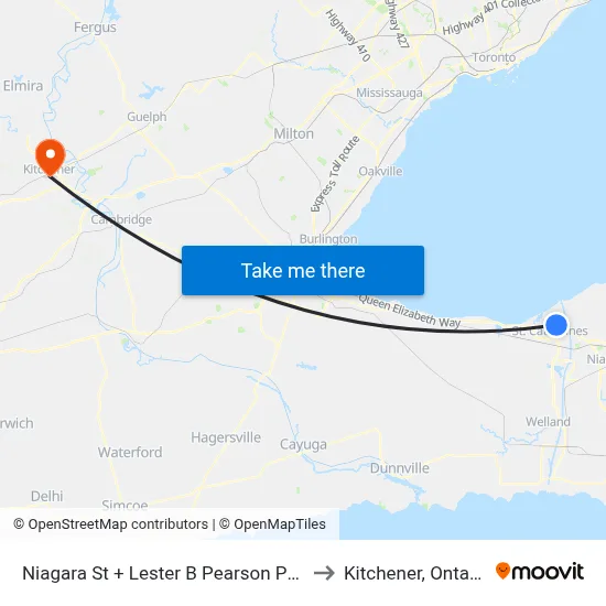 Niagara St + Lester B Pearson Park to Kitchener, Ontario map