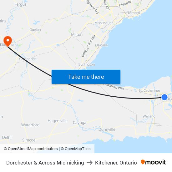 Dorchester & Across Micmicking to Kitchener, Ontario map