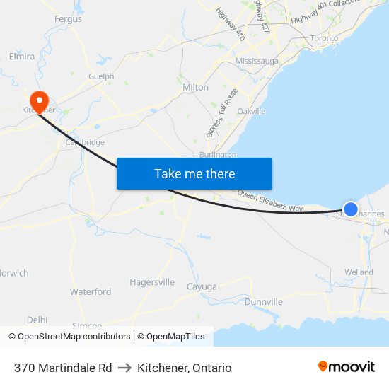 370 Martindale Rd to Kitchener, Ontario map