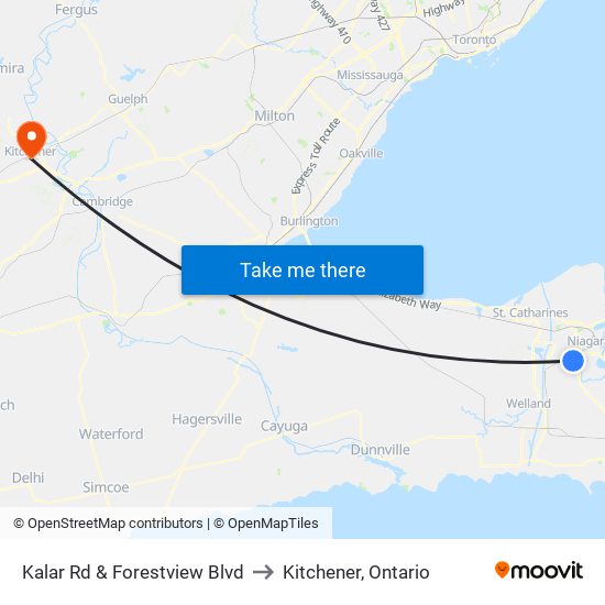 Kalar Rd & Forestview Blvd to Kitchener, Ontario map
