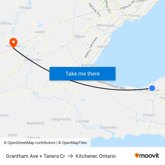 Grantham Ave + Tanera Cr to Kitchener, Ontario map