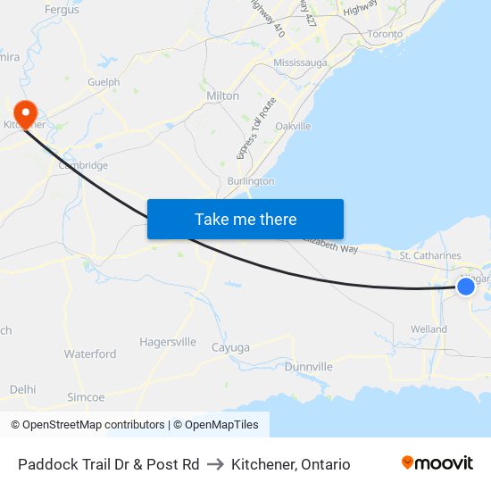 Paddock Trail Dr & Post Rd to Kitchener, Ontario map