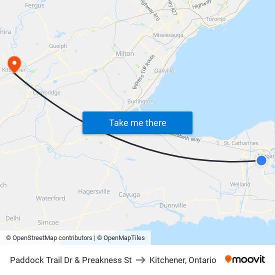 Paddock Trail Dr & Preakness St to Kitchener, Ontario map