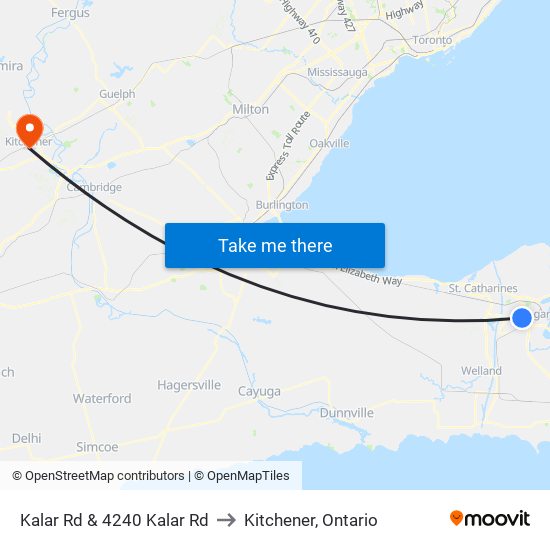 Kalar Rd & 4240 Kalar Rd to Kitchener, Ontario map