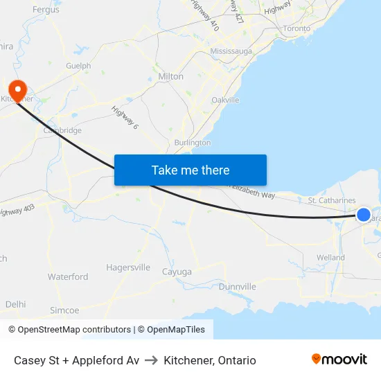 Casey St + Appleford Av to Kitchener, Ontario map