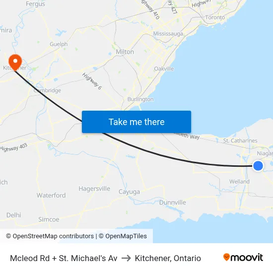 Mcleod Rd + St. Michael's Av to Kitchener, Ontario map