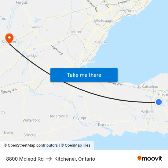 8800 Mcleod Rd to Kitchener, Ontario map