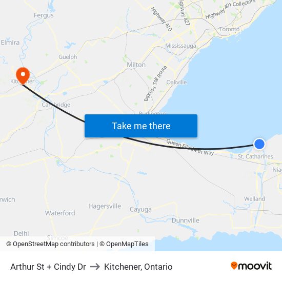 Arthur St + Cindy Dr to Kitchener, Ontario map