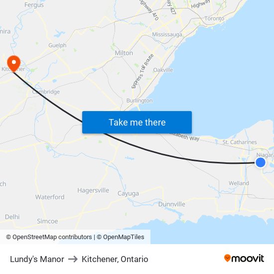 Lundy's Manor to Kitchener, Ontario map