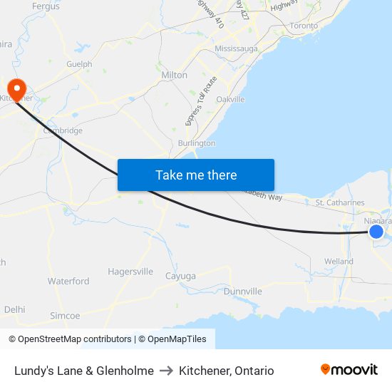 Lundy's Lane & Glenholme to Kitchener, Ontario map