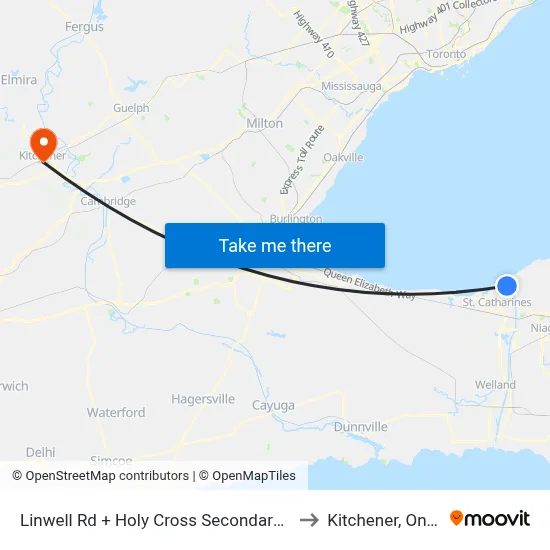 Linwell Rd + Holy Cross Secondary School to Kitchener, Ontario map