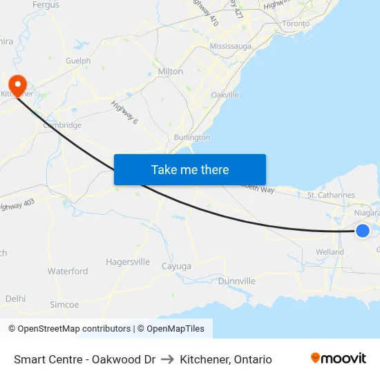 Smart Centre - Oakwood Dr to Kitchener, Ontario map