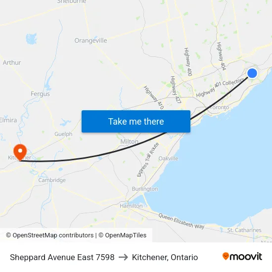 Sheppard Avenue East 7598 to Kitchener, Ontario map