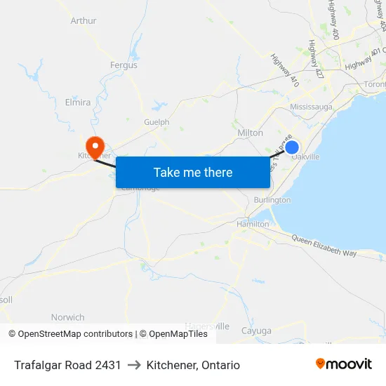 Trafalgar Road 2431 to Kitchener, Ontario map