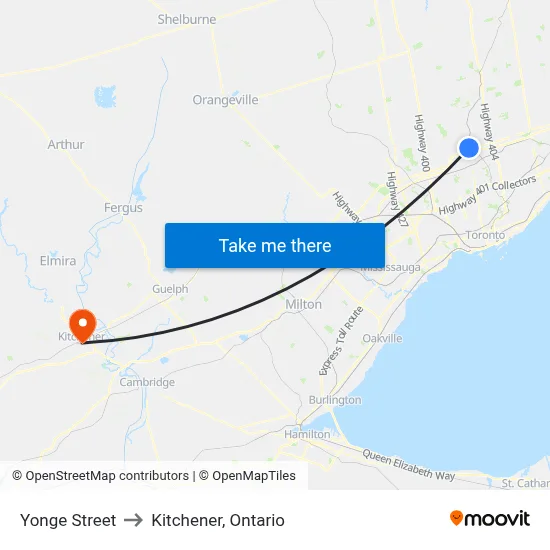 Yonge Street to Kitchener, Ontario map