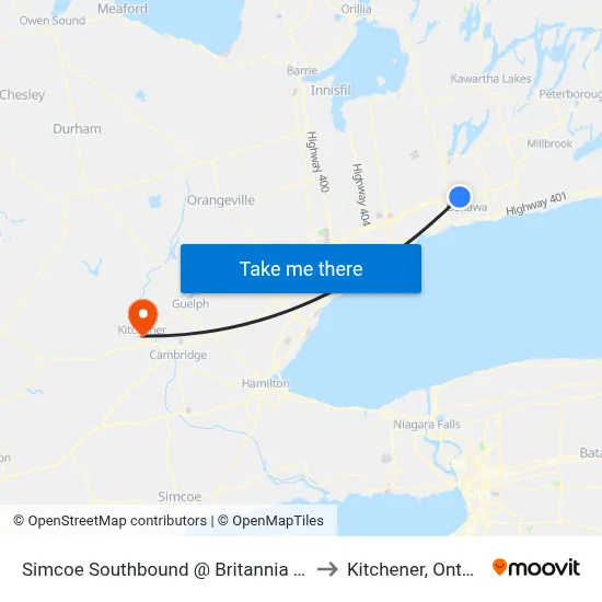 Simcoe Southbound @ Britannia Ave. to Kitchener, Ontario map